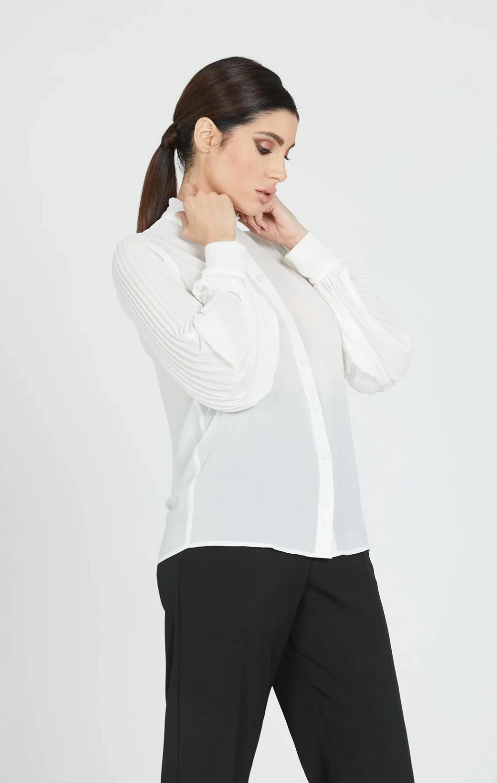 ATLANTIDE BLUSA BLANCA TRANSPARENCIAS CON BRILLANTE