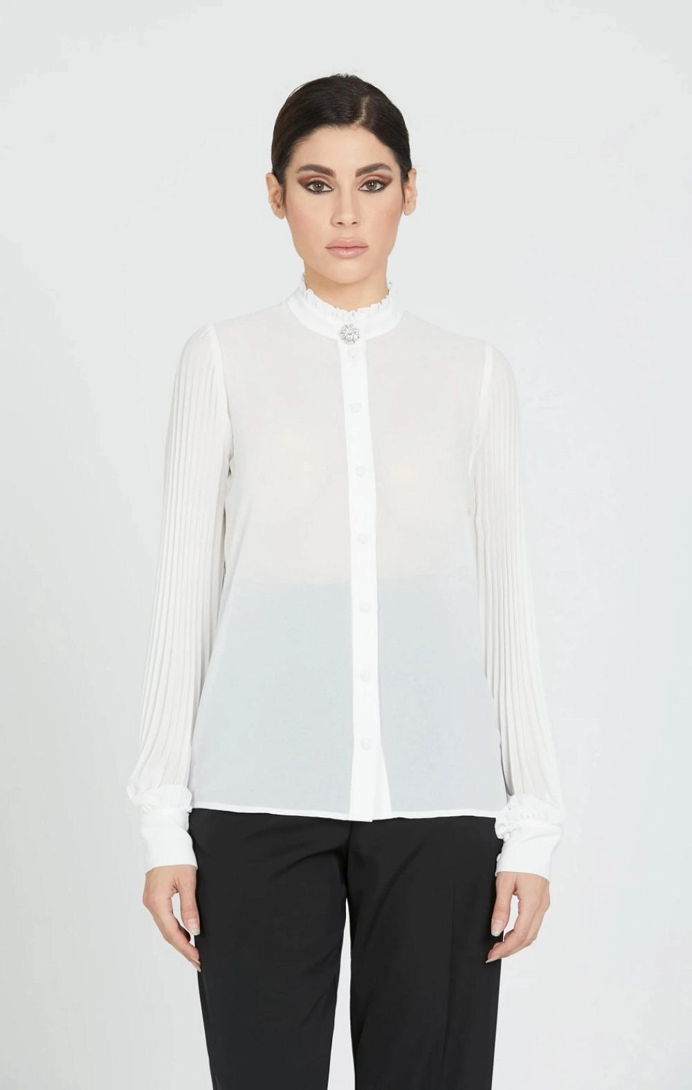 ATLANTIDE BLUSA BLANCA TRANSPARENCIAS CON BRILLANTE