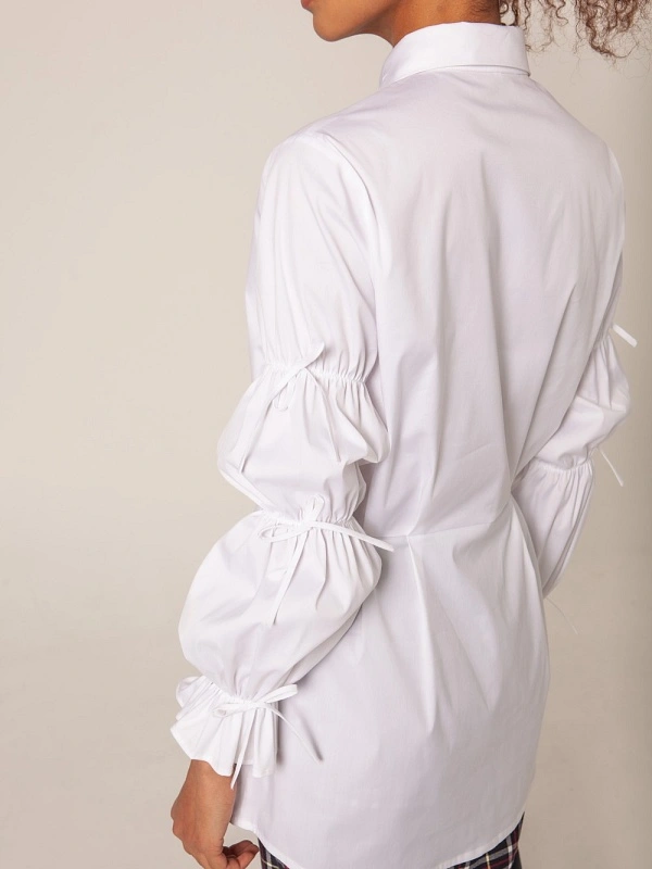 CAMISA BLANCA MANGA ABULLONADA LAZOS