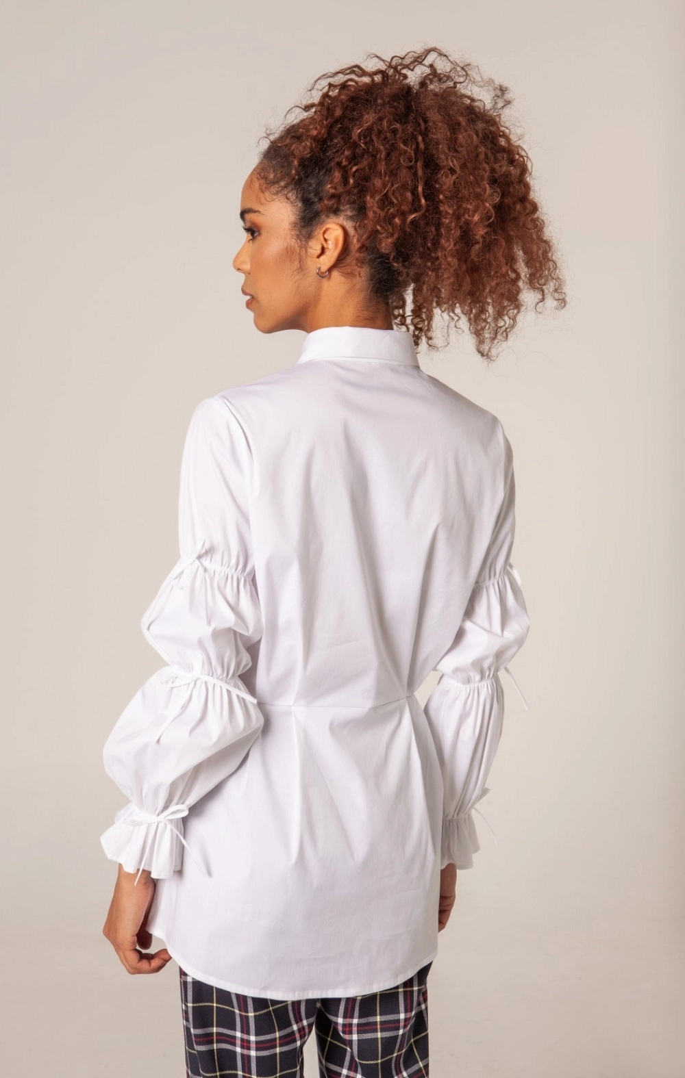 CAMISA BLANCA MANGA ABULLONADA LAZOS