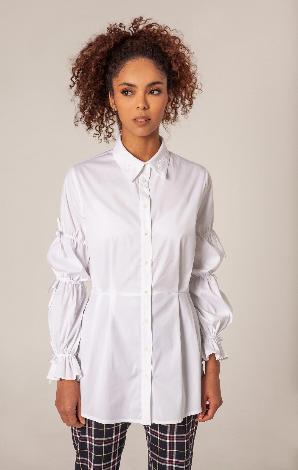CAMISA BLANCA MANGA ABULLONADA LAZOS