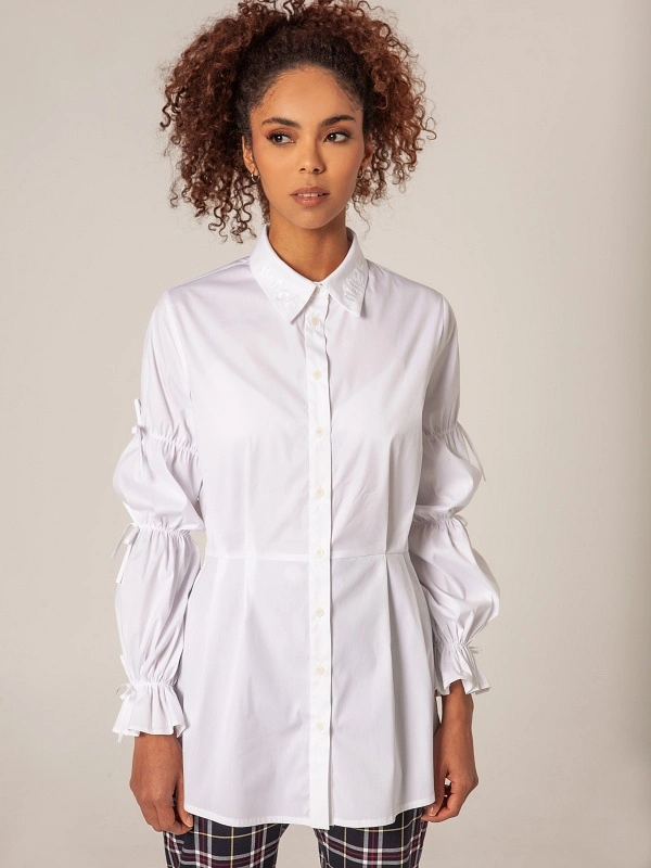 CAMISA BLANCA MANGA ABULLONADA LAZOS