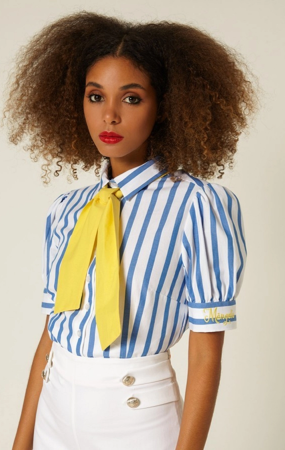 CAMISA M/C RAYAS AZUL/BLANCO LAZADA CONTRASTE MANGATA