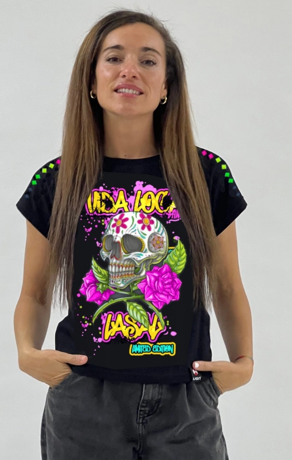 CAMISETA DE MUJER VIDA LOCA NEGRA LASAL