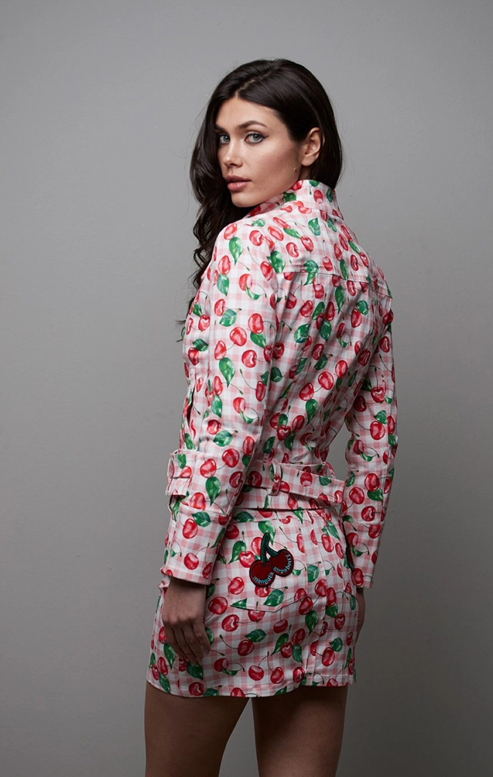 CHAQUETA BIKER DENIM VICHY CEREZAS MANGATA