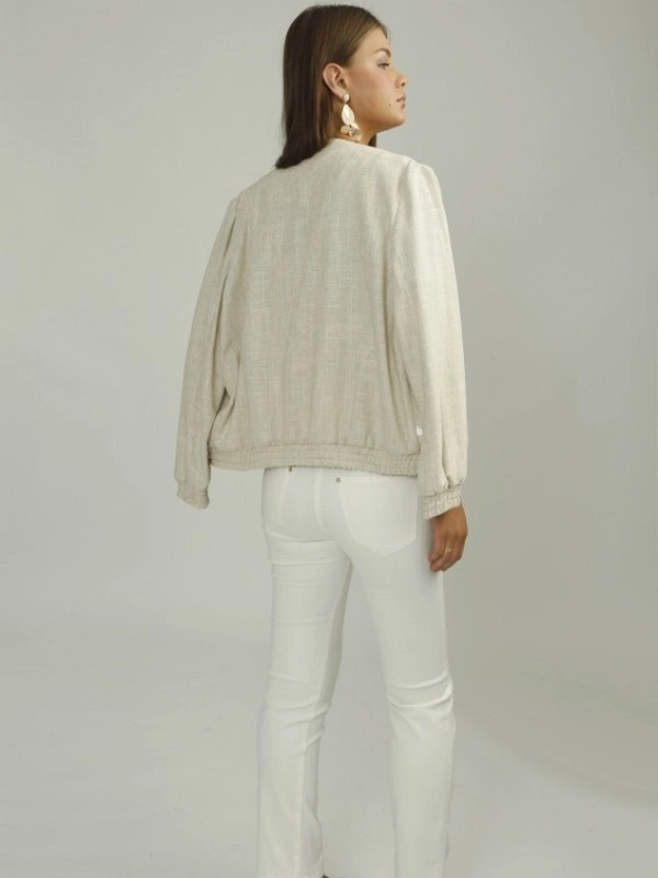 CHAQUETA BOMBER BEIGE LENTEJUELAS TRANSPARENTES