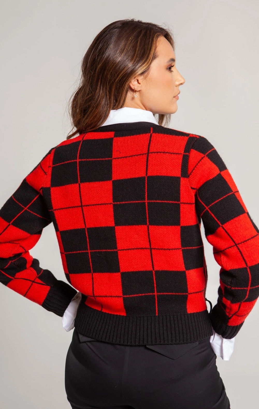 CHAQUETA CORTA PUNTO CUADROS ROJA BORDADO M MANGATA