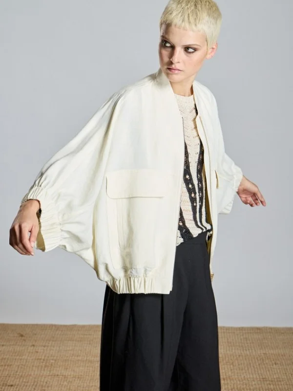 CHAQUETA FLUIDA MANGA TRES CUARTOS CREMALLERA