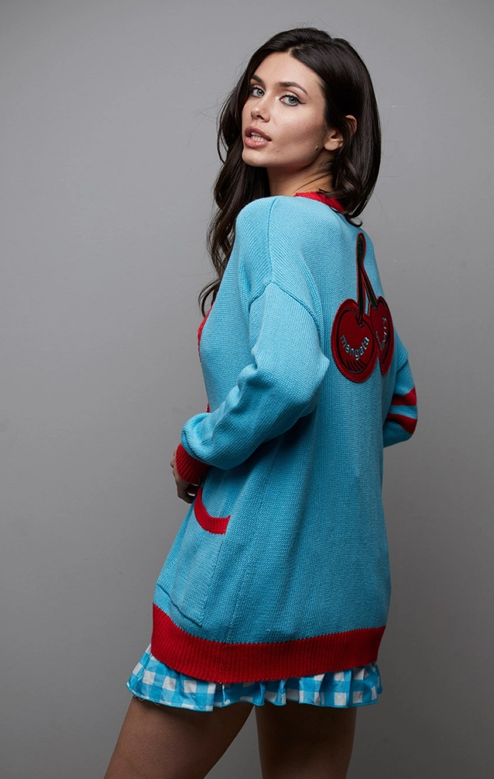 CHAQUETA LARGA PUNTO AZUL MANGATA