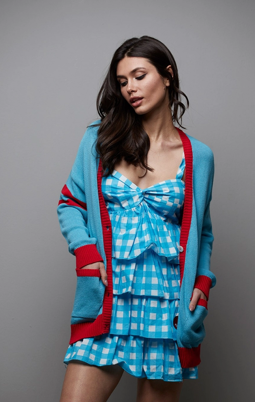 CHAQUETA LARGA PUNTO AZUL MANGATA