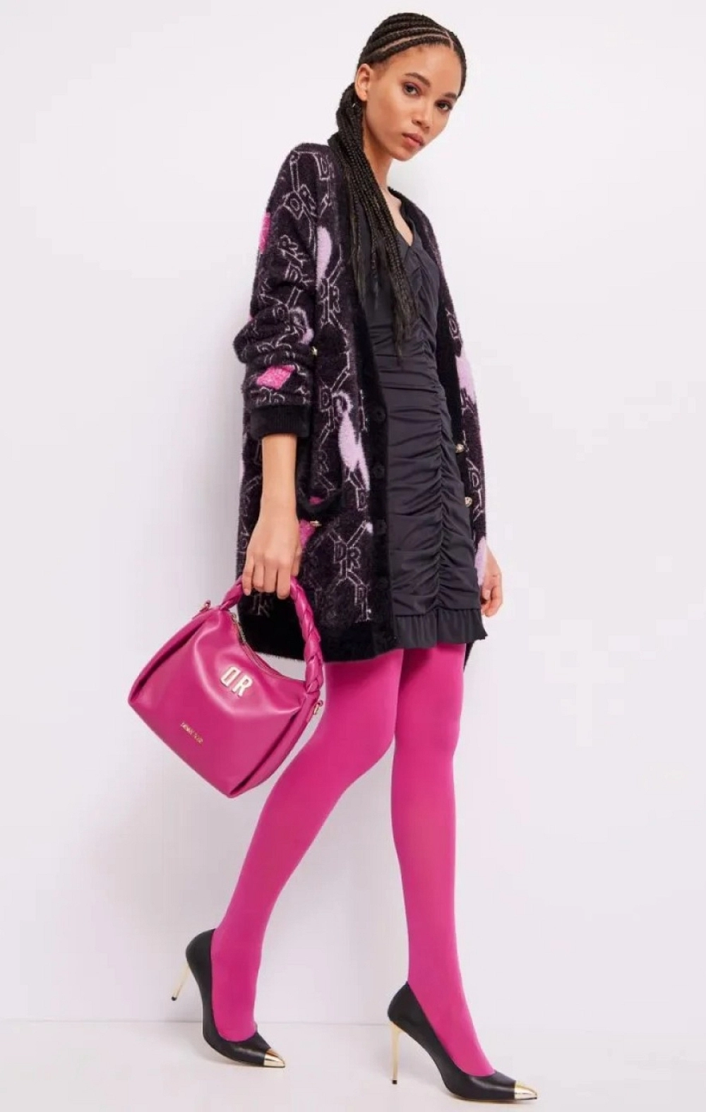 CHAQUETA PUNTO DIAMANTES ROSA/NEGRO