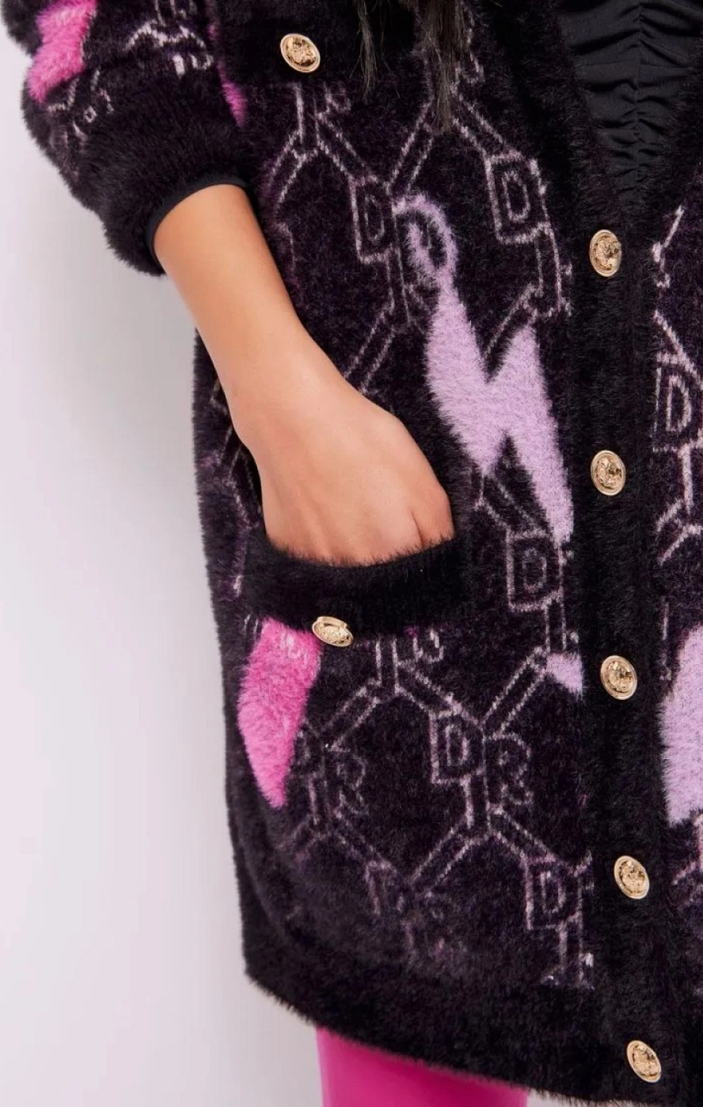 CHAQUETA PUNTO DIAMANTES ROSA/NEGRO