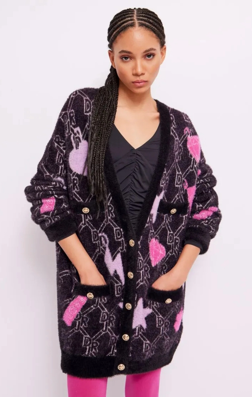 CHAQUETA PUNTO DIAMANTES ROSA/NEGRO