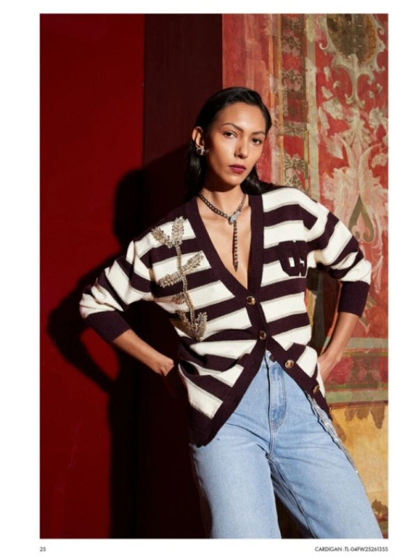 CHAQUETA PUNTO LARGA RAYAS