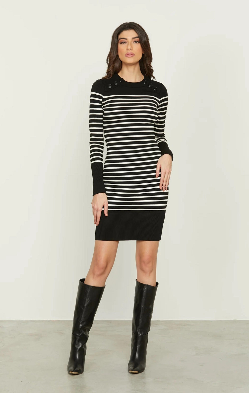 DAFNE VESTIDO PUNTO RAYAS BALNCO Y NEGRO