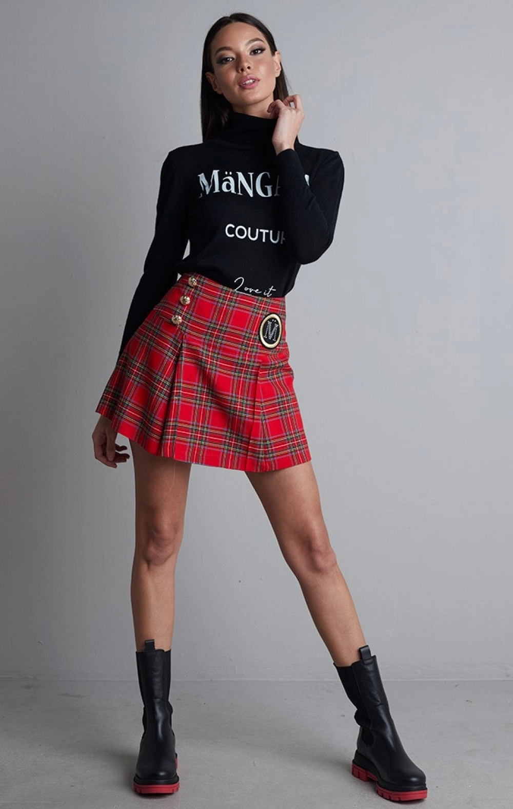 FALDA MANGATA MINI CUADRO ESCOCES ROJO CON LOGO