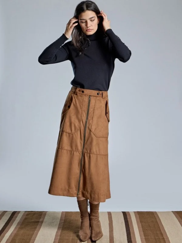 FALDA PIEL CAMEL CREMALLERA