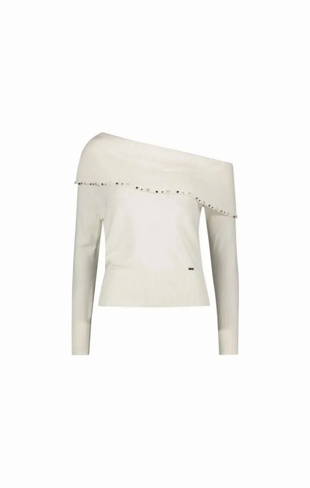 JERSEY CON CASHMERE NEGRO PERLAS Y BRILLOS CUELLO BARCO