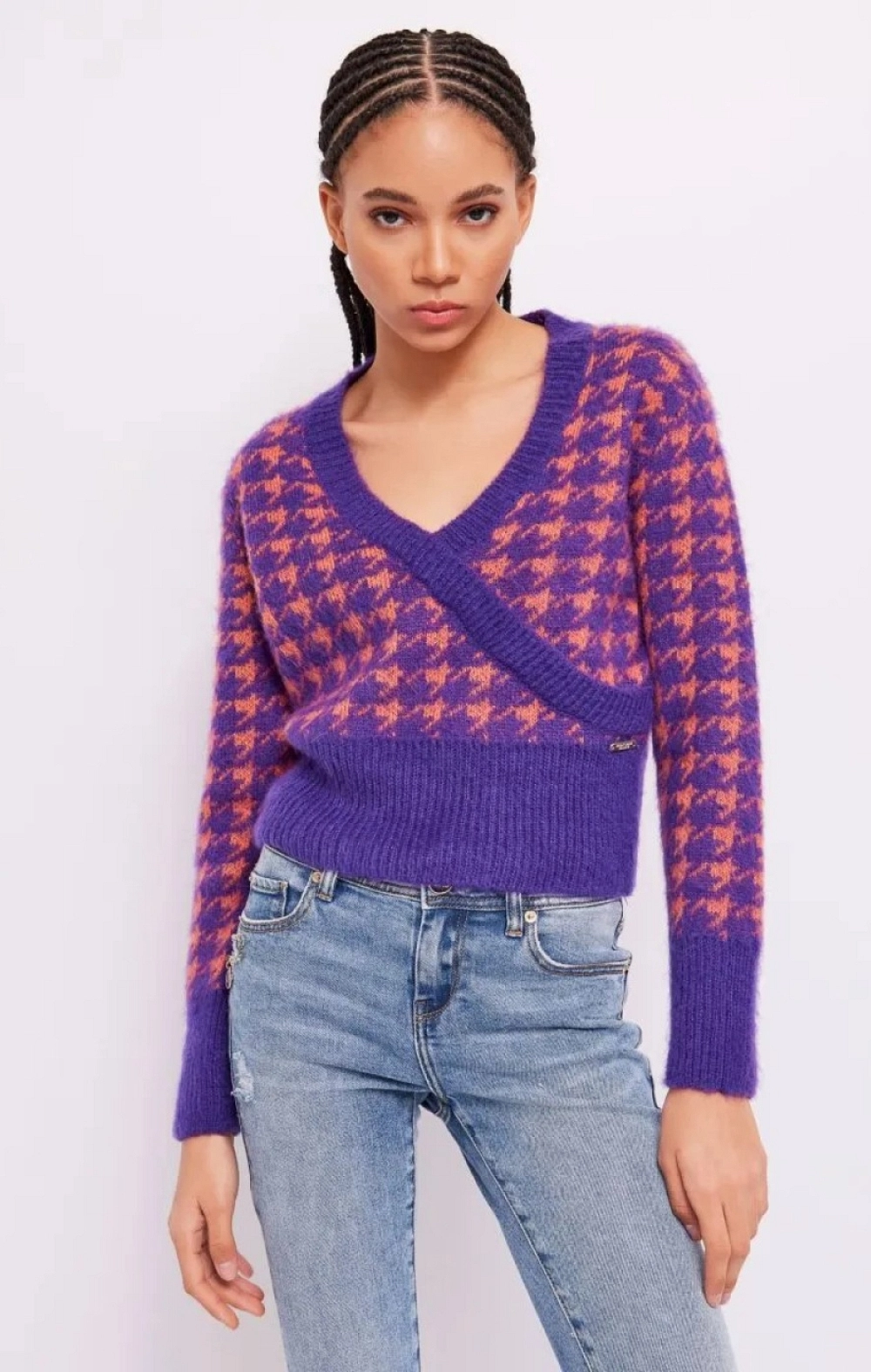 JERSEY CORTO PATA DE GALLO NARANJA/MORADO