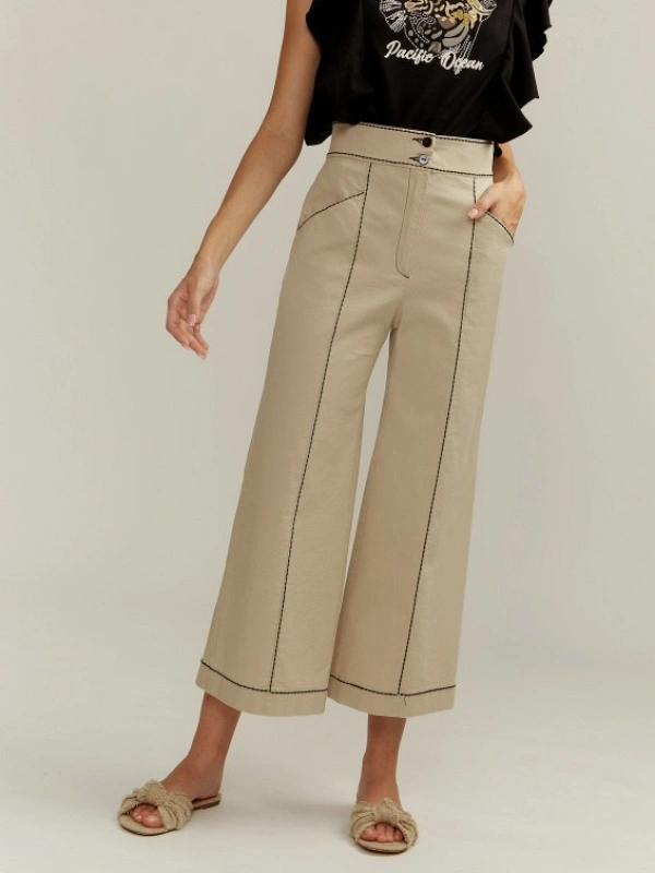 PANTALÓN BEIGE PESPUNTE NEGRO