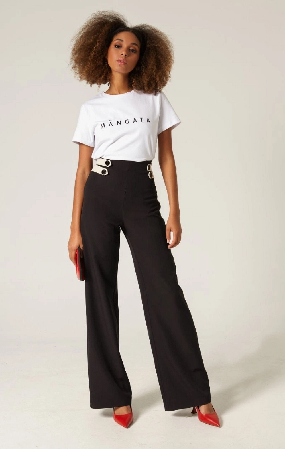 PANTALON NEGRO TRABILLAS CONTRASTE OFF WHITE MANGATA