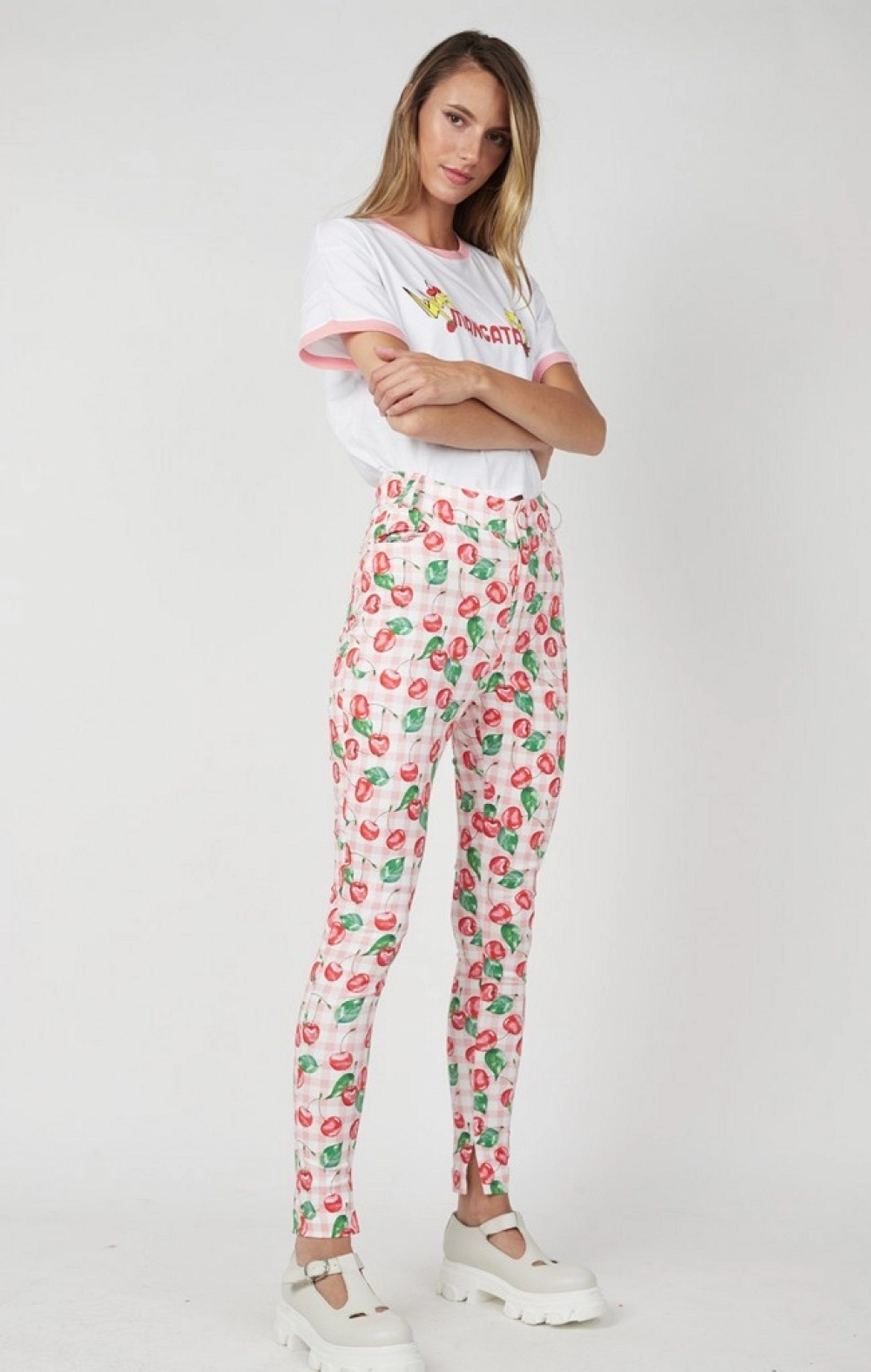PANTALÓN PITILLO DENIM VICHY CEREZAS MANGATA