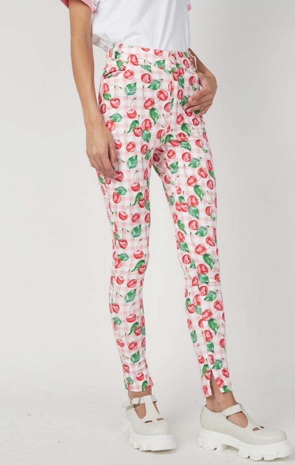 PANTALÓN PITILLO DENIM VICHY CEREZAS MANGATA