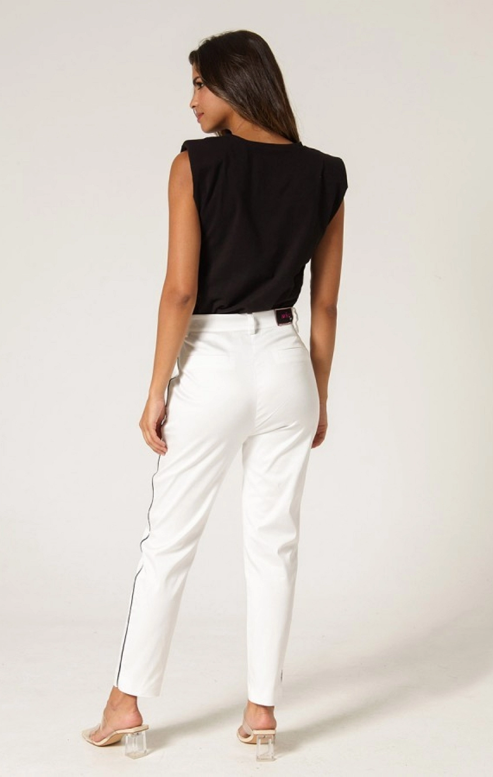 PANTALON SASTRE ROMA BLANCO CON VIVOS NEGROS