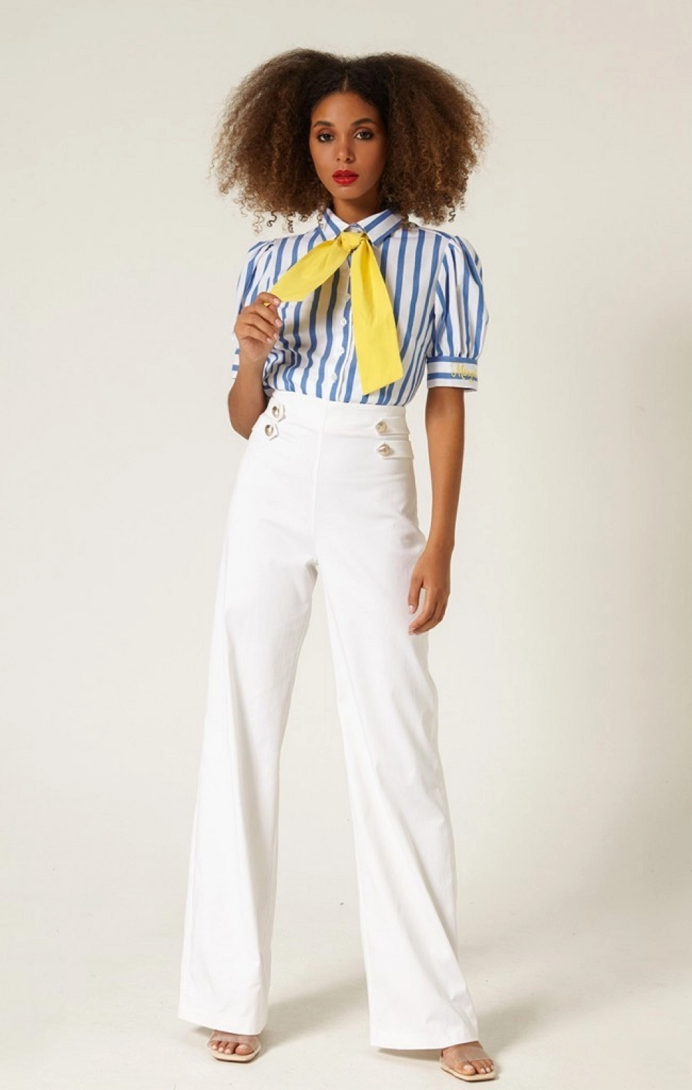 PANTALON SATEN BLANCO CON TRABILLAS MANGATA