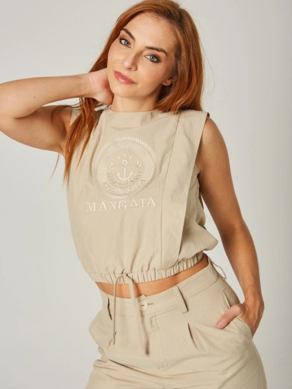 TOP ESCUDO BORDADO MANGATA BEIGE