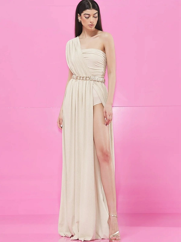 VESTIDO ACUBENS_A FIESTA BEIGE SIN MANGAS PURPURINA