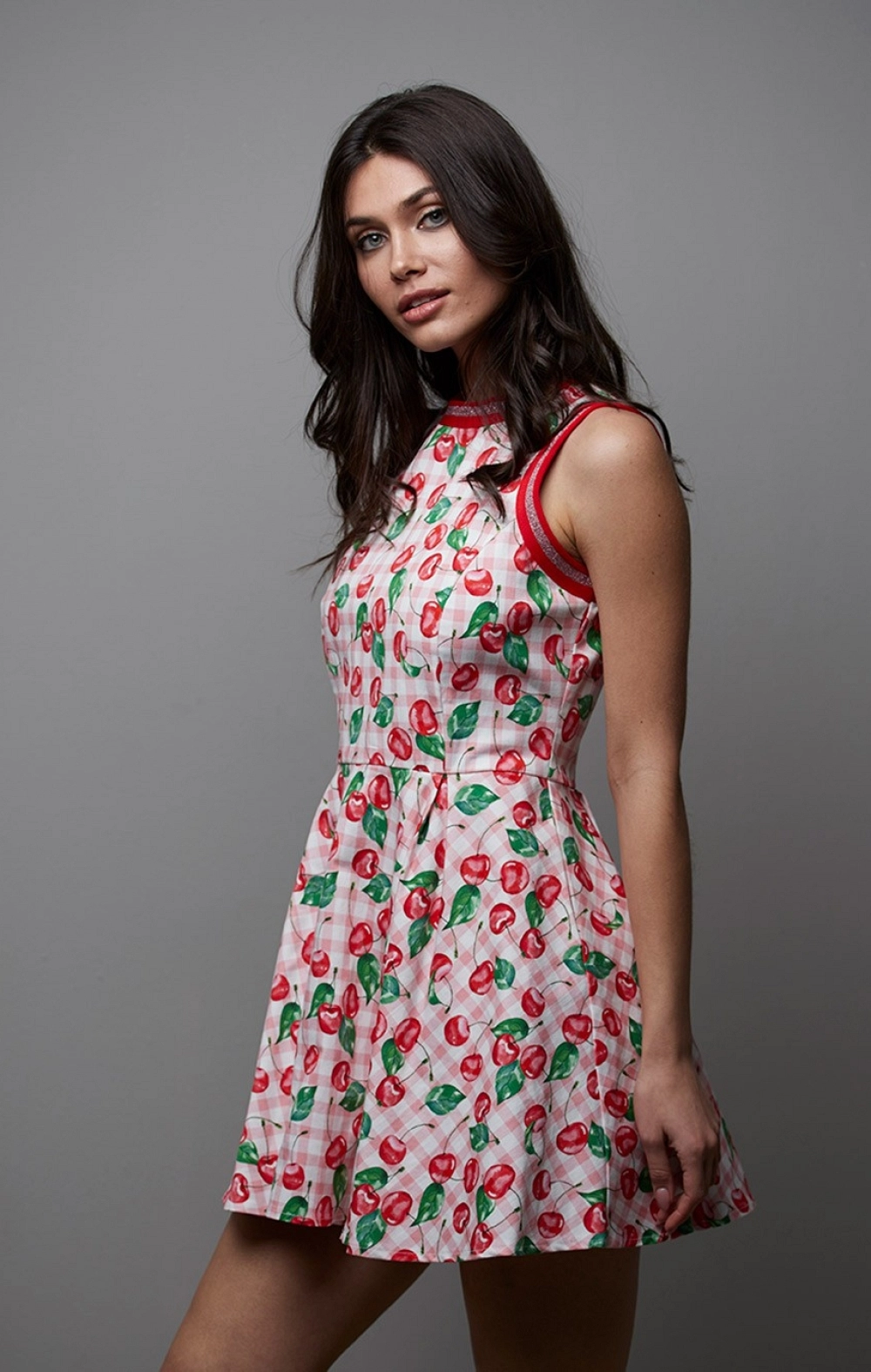 VESTIDO CAPA VICHY CEREZAS MANGATA
