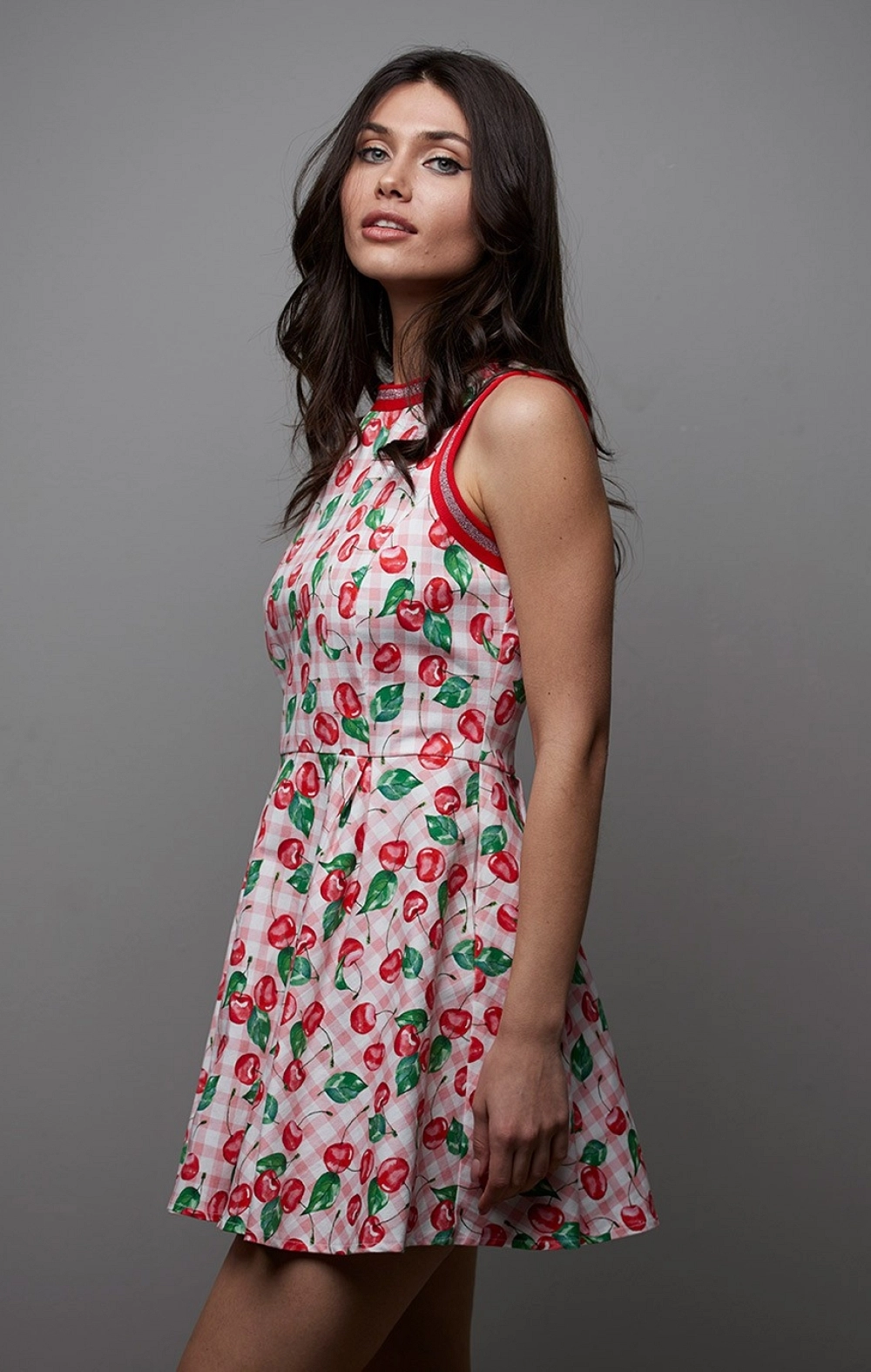 VESTIDO CAPA VICHY CEREZAS MANGATA