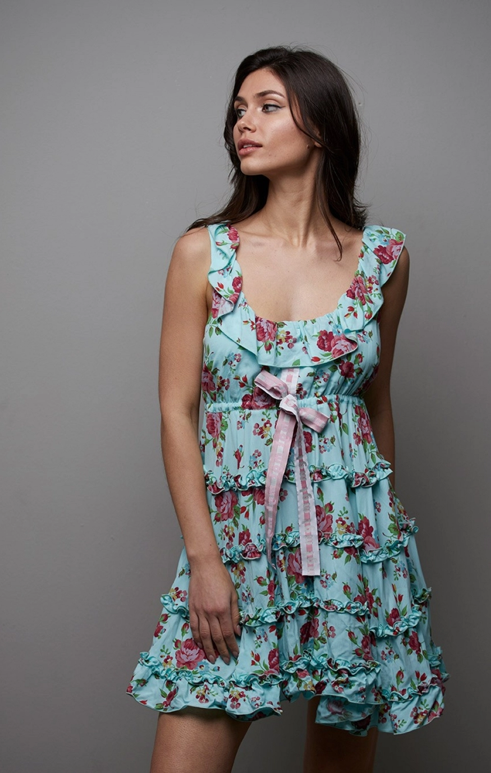 VESTIDO CORTO VOLANTES ESTAMPADO MANGATA