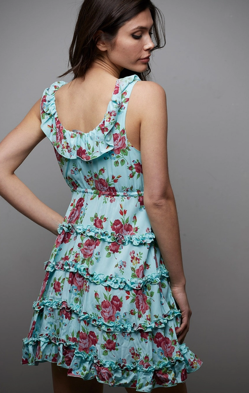 VESTIDO CORTO VOLANTES ESTAMPADO MANGATA