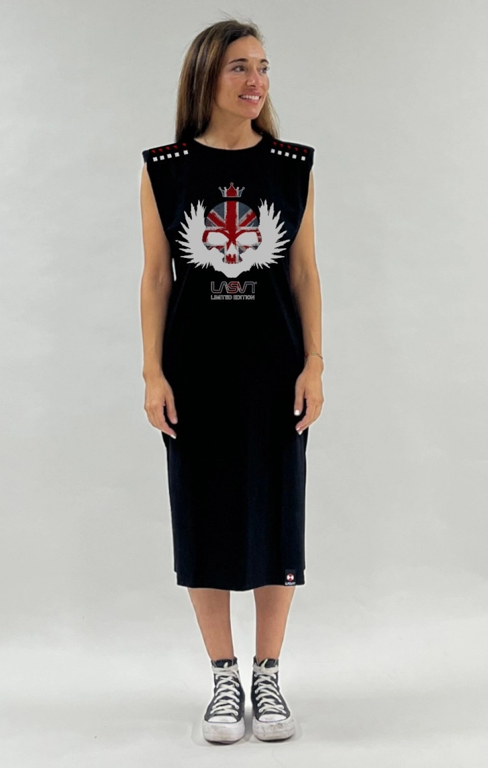 VESTIDO DE MUJER KIN MIDI NEGRO DESGASTADO