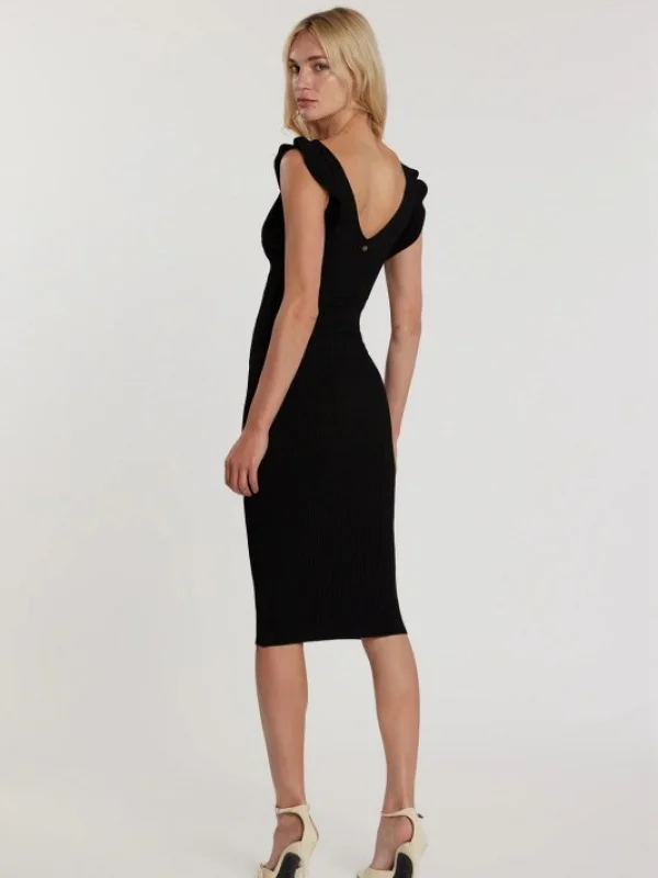 VESTIDO DE PUNTO AJUSTADO SIN MANGAS CON VOLANTES
