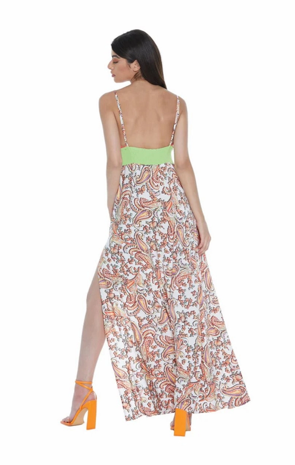 VESTIDO LARGO TIRANTES NARANJA