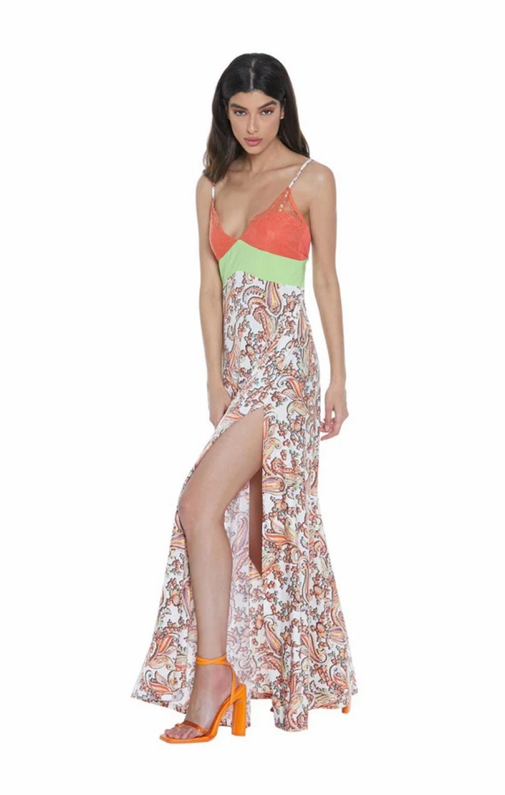VESTIDO LARGO TIRANTES NARANJA