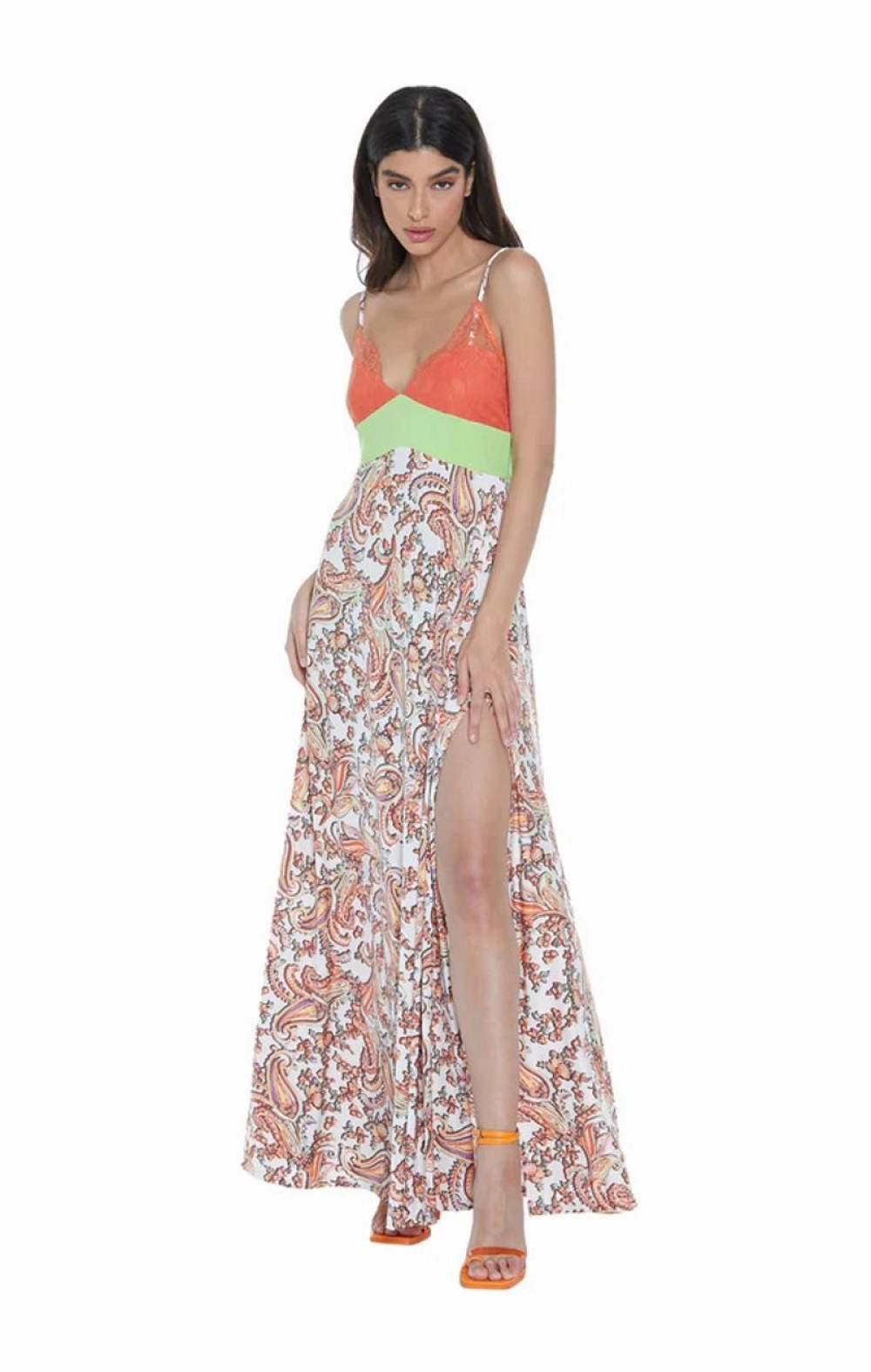 VESTIDO LARGO TIRANTES NARANJA