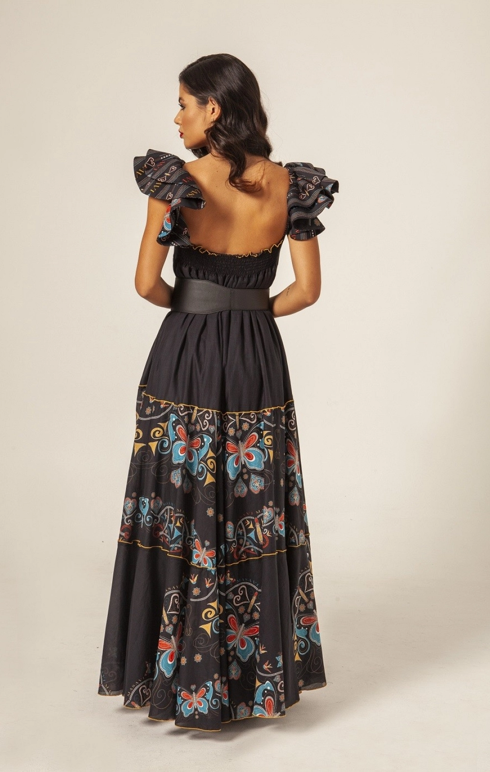 VESTIDO LARGO VOLANTES HOMBRO MASAVI