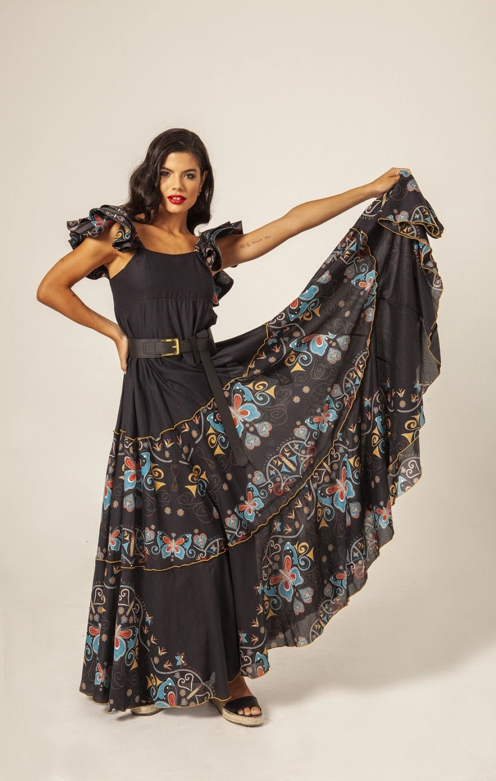 VESTIDO LARGO VOLANTES HOMBRO MASAVI