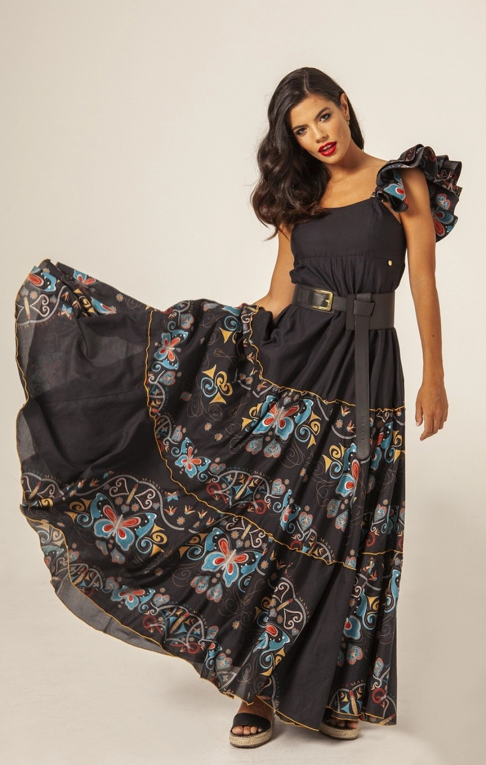VESTIDO LARGO VOLANTES HOMBRO MASAVI